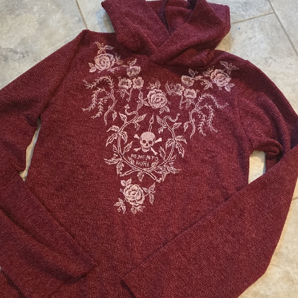 Toxic Vision Hand Printed Wine Red Hooded Top Momento Mori